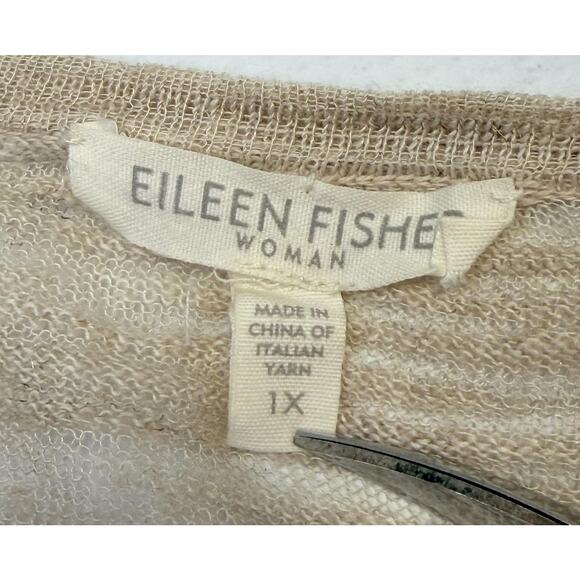 Eileen Fisher Cardigan Sweater Womens 1X Beige Linen Blend Open Front - Picture 7 of 8